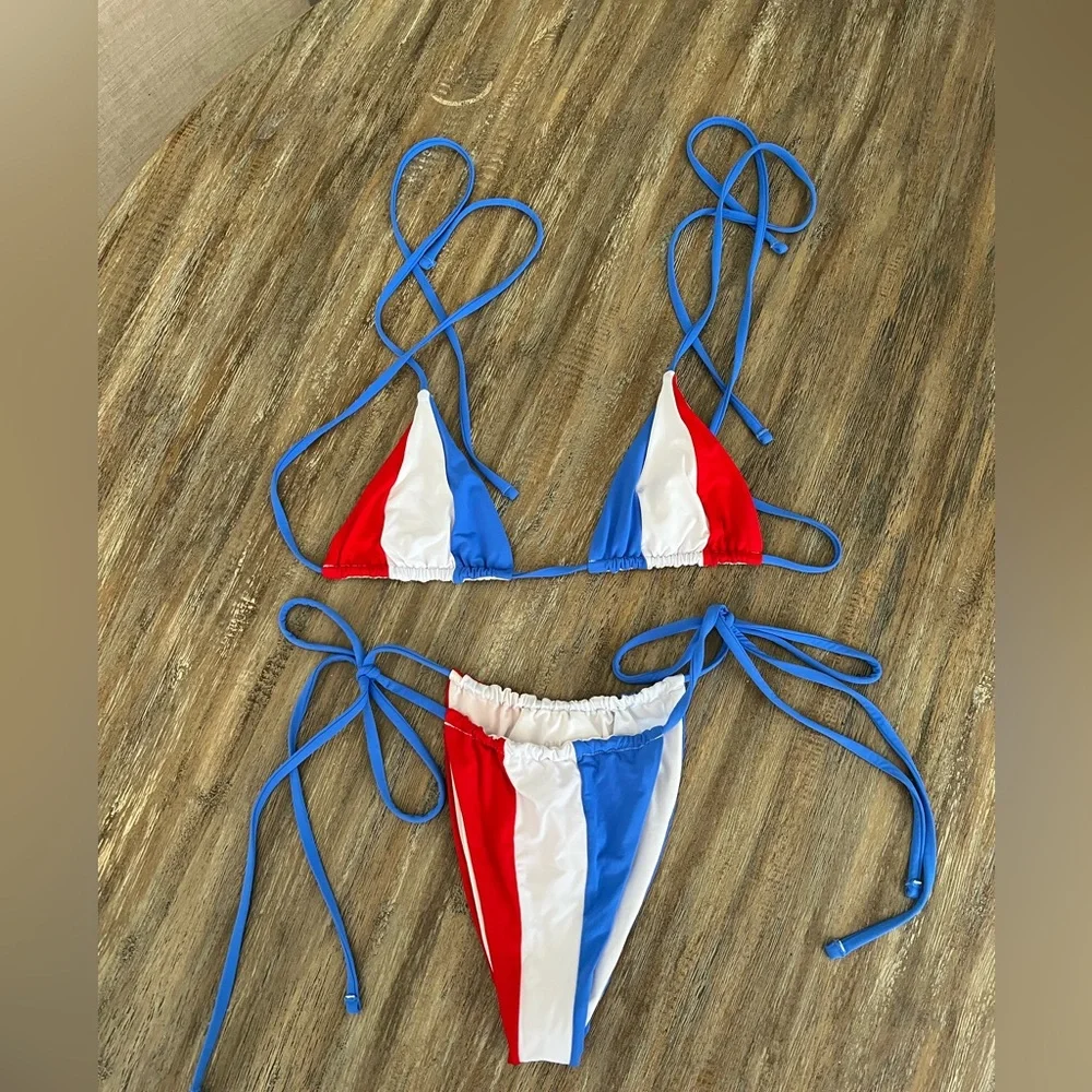 NWOT Red, White, and Blue Tie Bikini - Picture 2 of 6